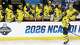 Jayden Perron of Michigan celebrates with his team after scoring a goal against Minnesota Duluth during the NCAA Regional Championship game at MVP Arena in Albany, NY on Sunday, March 29, 2026.