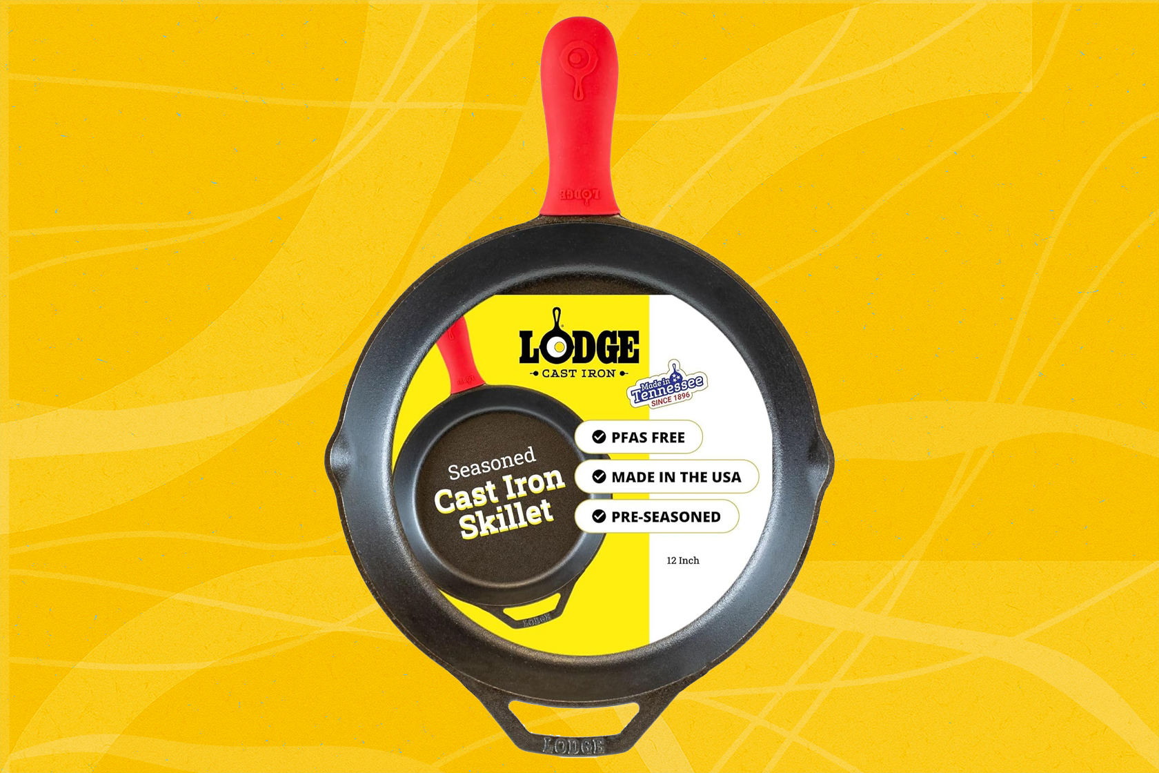 Lodge Pre-Seasoned Cast Iron Skillet with Assist Handle Holder, 12", Red Silicone & Tempered Glass Lid (12 Inch) – Fits 12 Inch Cast Iron Skillets and 7 Quart Dutch Ovens - Thumbnail 2