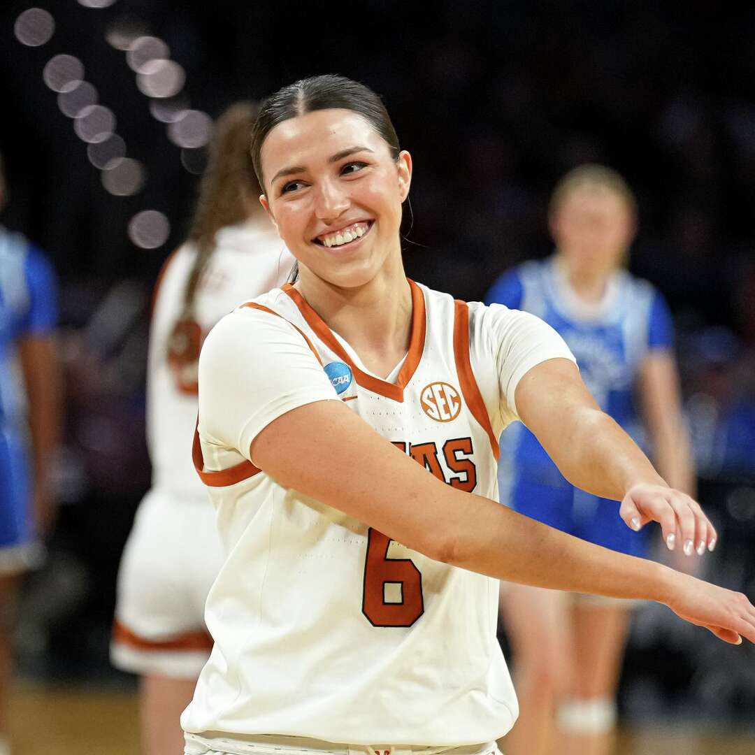 Texas Longhorns guard Sarah Graves smiles on the court during the NCAA Women's Basketball Tournament Sweet 16 game against Kentucky at Dickies Arena on Saturday, March 28, 2026 in Fort Worth, Texas.