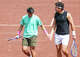 Andres Andrade and Ben Shelton celebrate a point at the doubles quarterfinals during the Men's Clay Court Championship on March 31, 2026 at River Oaks Country Club.