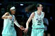 MEDLEY, FLORIDA - MARCH 4: Breanna Stewart #30 and Allisha Gray #15 of the Mist celebrate after a basket against the Phantom during the second quarter of the Unrivaled 2026 Championship game at Sephora Arena.