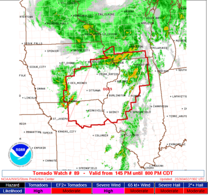 Tornado watch issued for west-central Illinois through 8 tonight