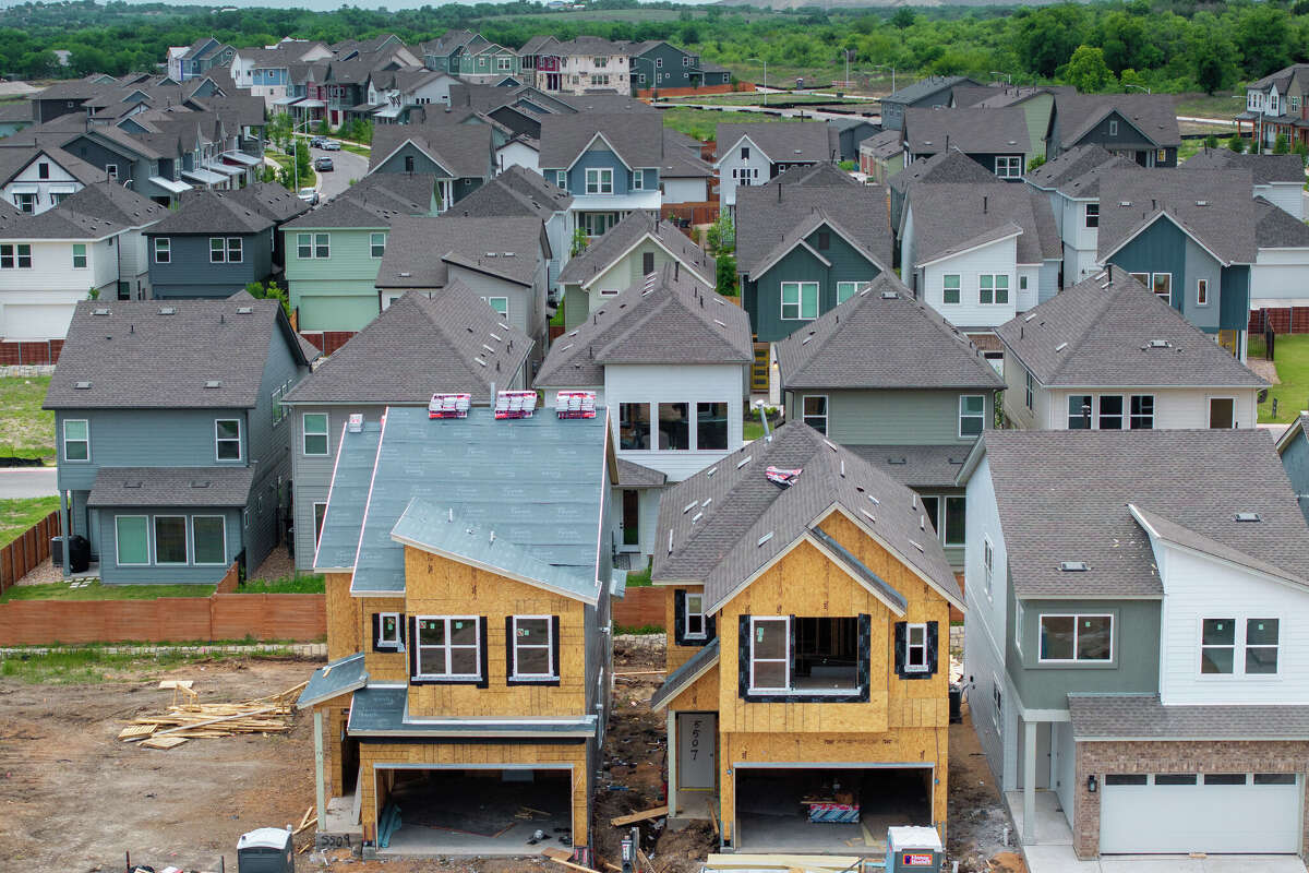 AUSTIN, TEXAS - APRIL 17: In an aerial view, houses undergo construction in a neighborhood on April 17, 2025 in Austin, Texas. Austin recently ranked as the second worst housing market among 52 major U.S. cities in a 2026 study by Construction Coverage.