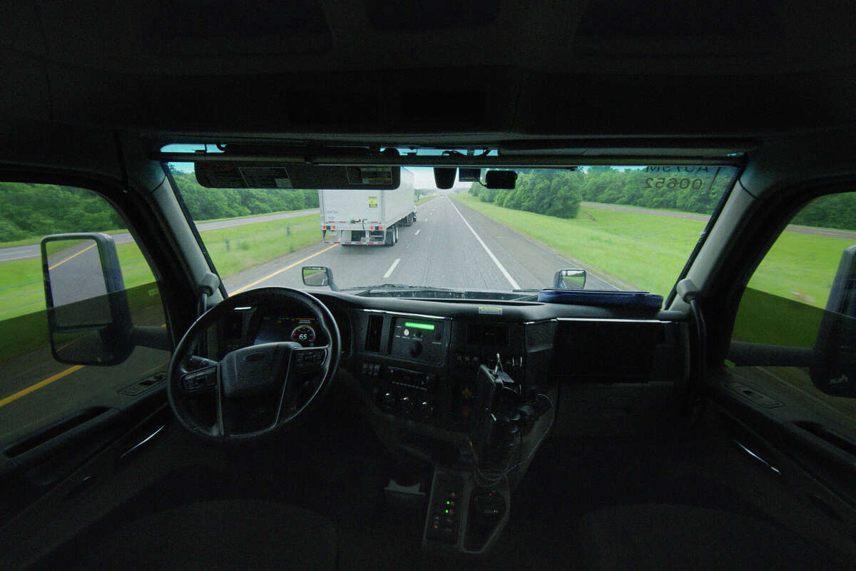 Inside the Aurora driverless truck.