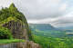 Sweeping mountain and island views from Nuuanu Pali Lookout on the island of Oahu in Hawaii.