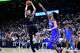 Los Angeles Lakers guard Austin Reaves (15) shoots against Oklahoma City Thunder forward Jaylin Williams (6) during the first half of an NBA basketball game Thursday, April. 2, 2026, in Oklahoma City.