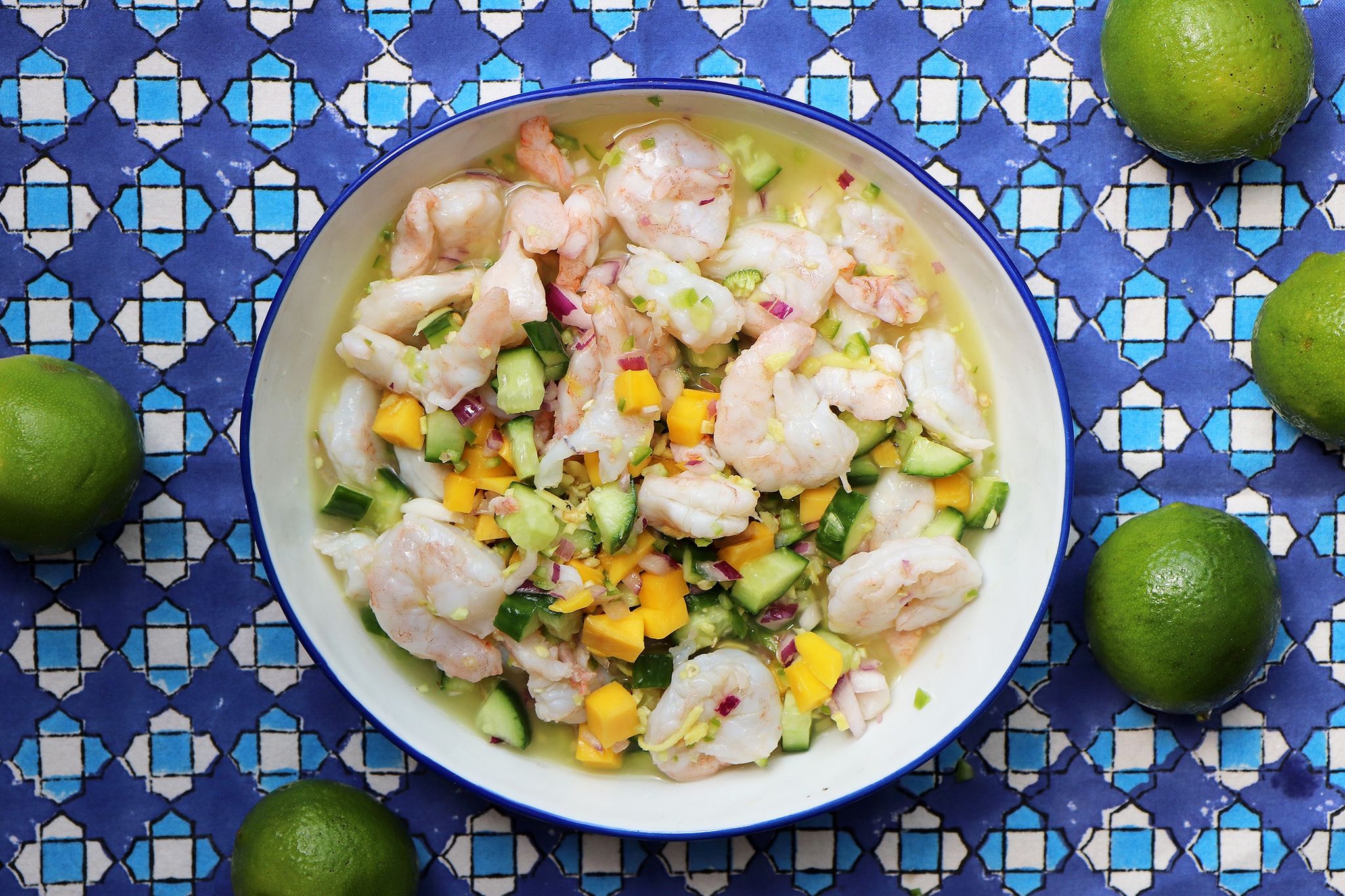 Shrimp ceviche salad recipe with lime, mango and ginger