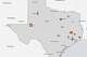 A map of which districts have been taken over by the Texas Education Agency or are at risk of state takeover.