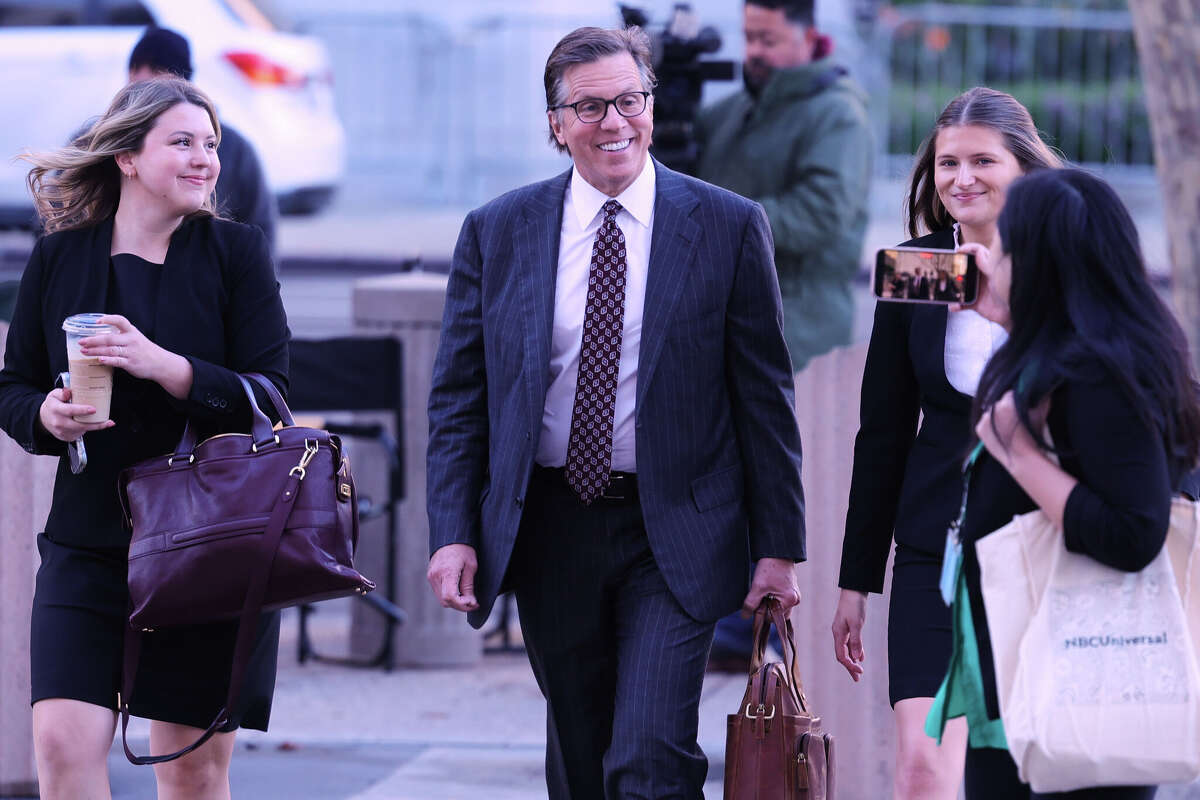 Plaintiffs attorney Mark Lanier arrives for a landmark trial over whether social media platforms deliberately addict and harm children, Wednesday, Feb. 18, 2026, in Los Angeles. (AP Photo/Ryan Sun)