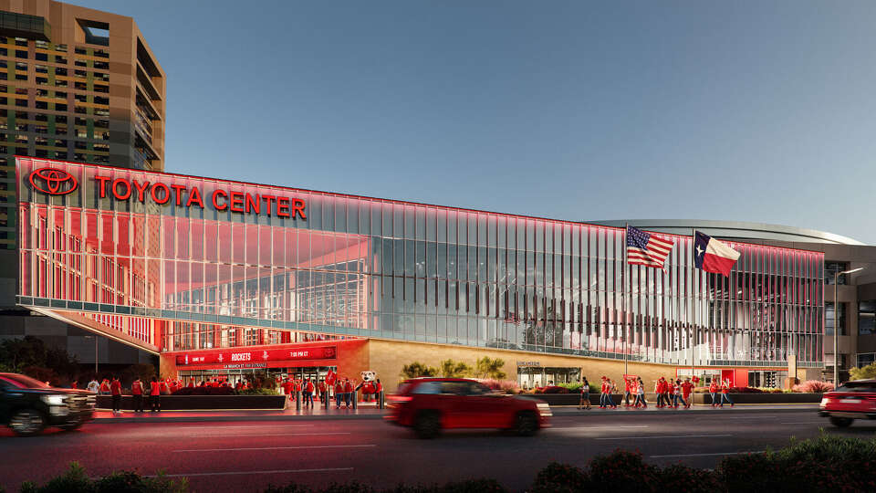 The renderings for the Houston Rockets' Toyota Center remodel, which is scheduled to be completed by Fall 2027, includes a nearly 20,000-square foot atrium with a glass façade, creating a covered outdoor gathering space that will completely change the look of the front door of the downtown arena.