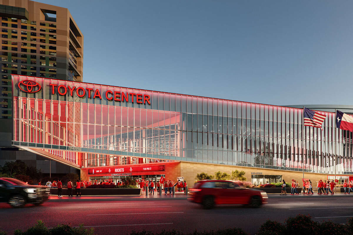 The renderings for the Houston Rockets' Toyota Center remodel, which is scheduled to be completed by Fall 2027, includes a nearly 20,000-square foot atrium with a glass façade, creating a covered outdoor gathering space that will completely change the look of the front door of the downtown arena.