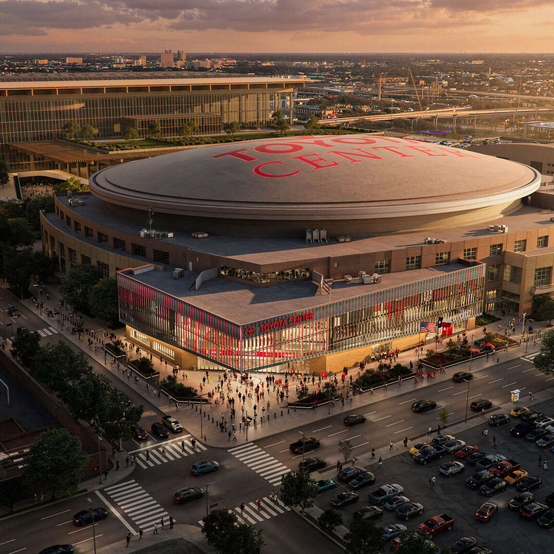 A rendering of the Houston Rockets' Toyota Center $180 million remodel, which is scheduled to be completed by Fall 2027.