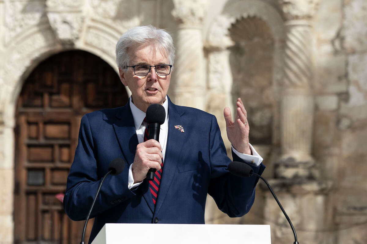Lt. Gov. Dan Patrick speaks during the Nasdaq Texas Closing Bell Ceremony held at The Alamo in San Antonio on Thursday, March 5, 2026.