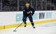 T.J. Hughes of the Michigan Wolverines skates during practice sessions the day before the NCAA Division I Men's Ice Hockey Frozen Four semifinal at the T-Mobile Arena on April 8, 2026 in Las Vegas, Nevada.