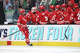 Ryan Botterill of the Wisconsin Badgers celebrates with teammates after scoring a goal during the first period against the North Dakota Fighting Hawks during the Division I Men's Ice Hockey Championship held at T-Mobile Arena on April 9, 2026 in Las Vegas, Nevada.