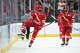 Simon Tassy of the Wisconsin Badgers celebrates after scoring a goal during the first period against the North Dakota Fighting Hawks during the Division I Men's Ice Hockey Championship held at T-Mobile Arena on April 9, 2026 in Las Vegas, Nevada.