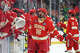 Kyle Chyzowski of the Denver Pioneers celebrates with teammates after scoring a goal against the Michigan Wolverines during the Division I Men's Ice Hockey Championship held at T-Mobile Arena on April 9, 2026 in Las Vegas, Nevada.