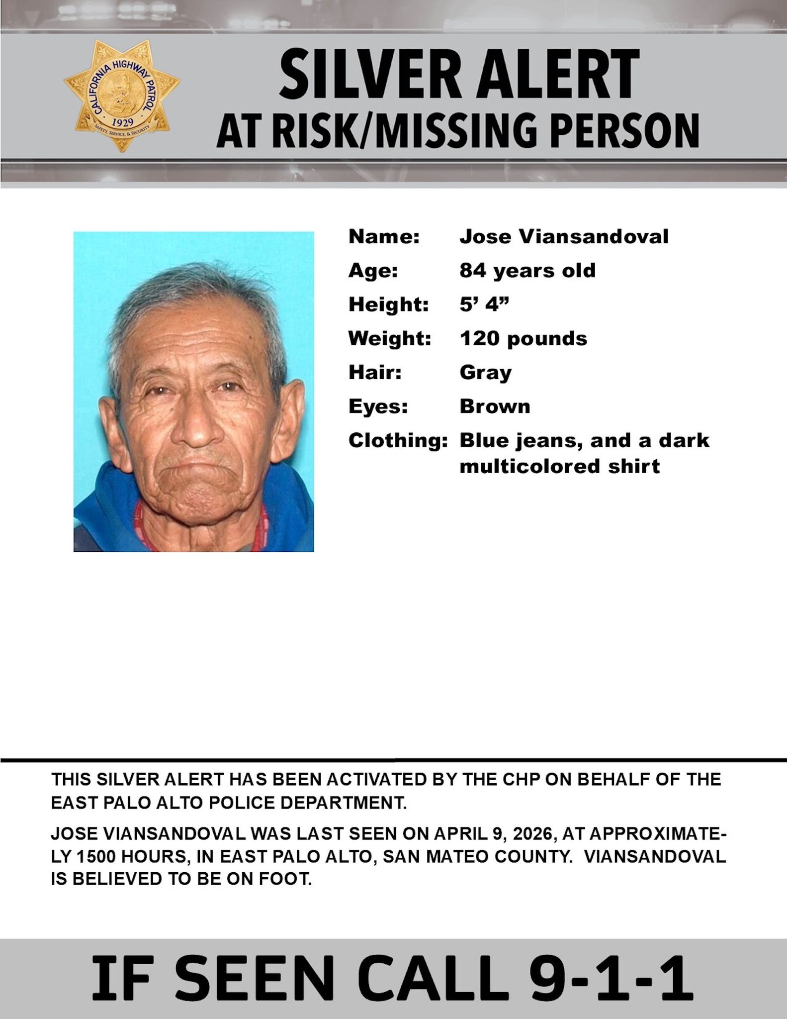 San Mateo Co.: Chp Issues Silver Alert For 84-Year-Old Man Last Seen In ...