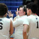 Platt boys volleyball coach Janelle Rice, center, is photographed during a match against Maloney in Meriden on April 10, 2026.