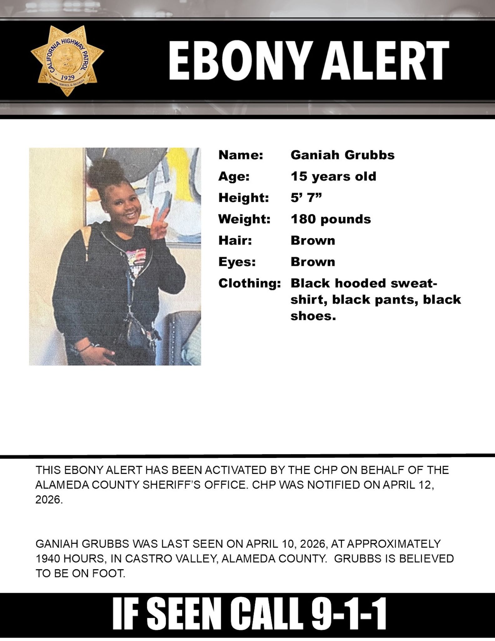 Alameda Co.: Chp Issues Ebony Alert For Missing Girl