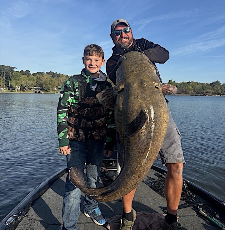This youth angler caught a 73-pound flathead catfish in Texas
