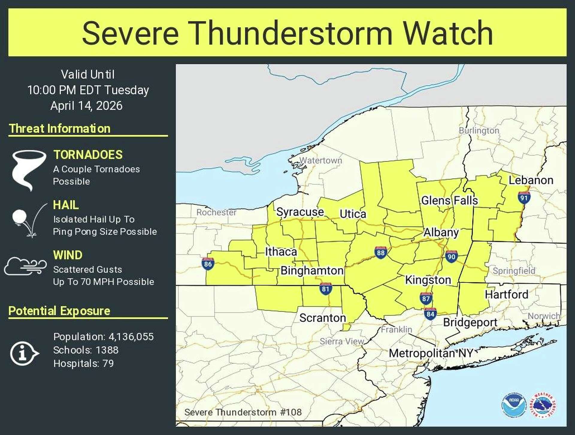 Severe thunderstorm weakens, east-central NY warning expires