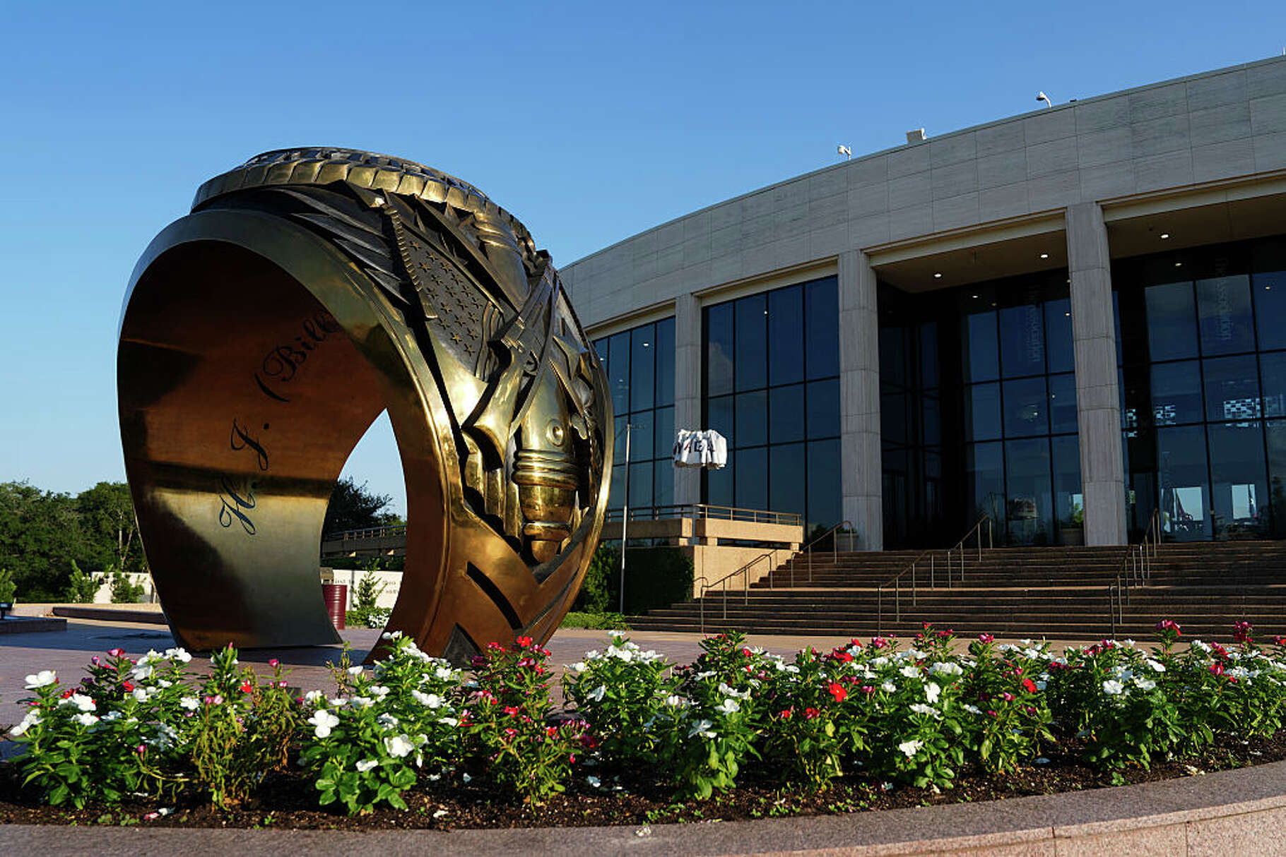The Haynes Ring Plaza, featuring a Aggie ring replica, is seen on the campus of Texas A&M University in College Station.