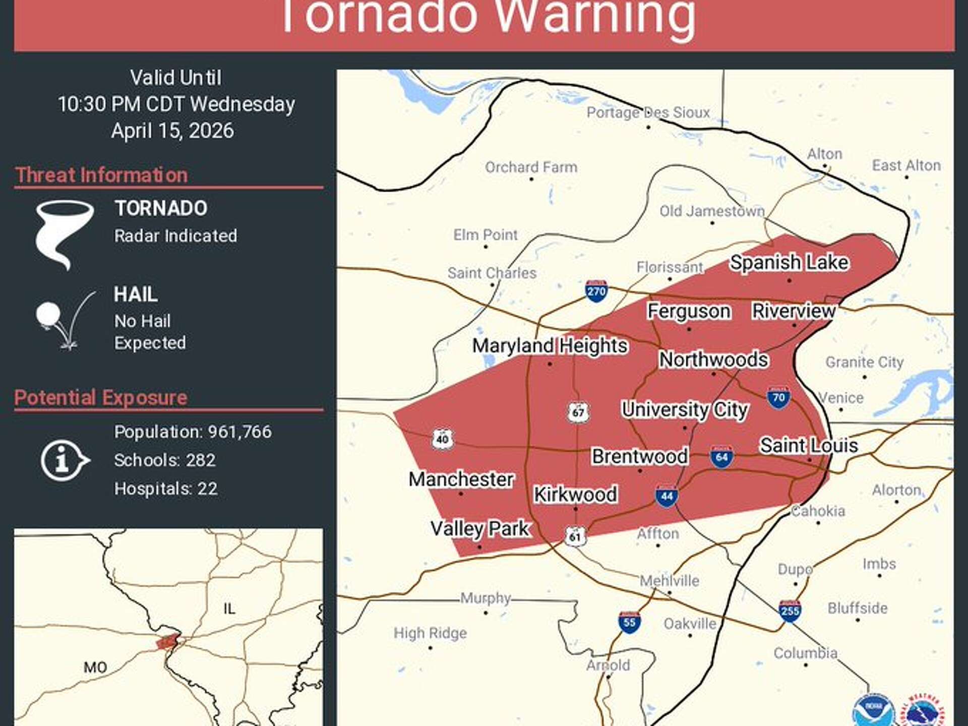 EXPIRED: Tornado Warning issued for St. Louis area