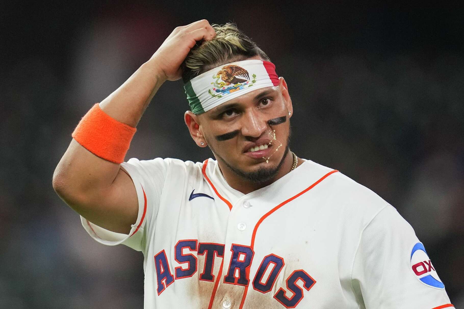 Houston Astros Isaac Paredes (15) is seen during the seventh inning of an MLB baseball game at Daikin Park, Thursday, April 16, 2026, in Houston.