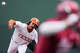 Texas Longhorns pitcher Ruger Riojas (13) throws in the second inning of the second game in a three-game series against the Alabama Crimson Tide, April 18, 2026.