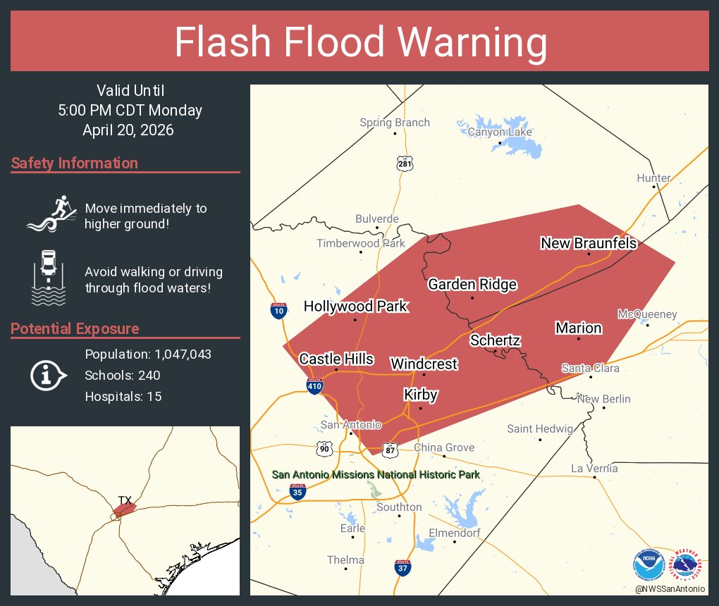 Flash flood warning issued for part of San Antonio, I-35 corridor