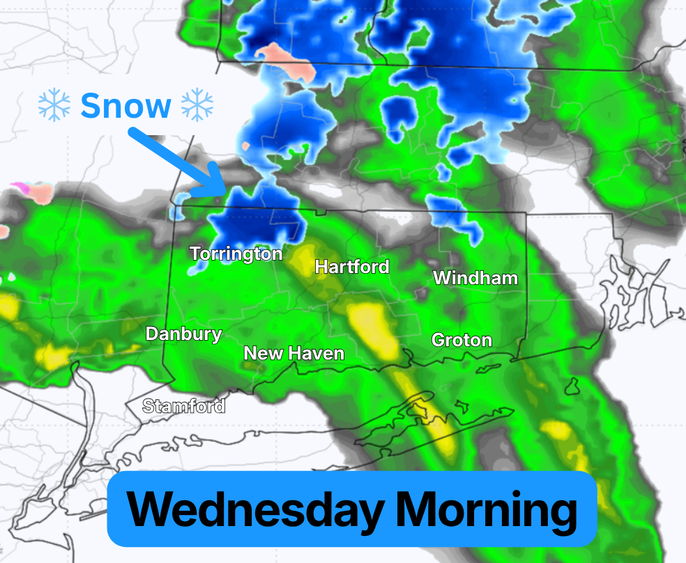 Snow could mix with rain in parts of CT Wednesday morning