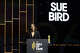 BERLIN, GERMANY - APRIL 21: Sue BIRD delivers a speech on stage during the FIBA Hall of Fame Class of 2026 induction ceremony at Kraftwerk on April 21, 2026 in Berlin, Germany. (Photo by Milad Payami/FIBA via Getty Images)