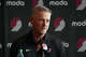 Tom Dundon, Portland Trail Blazers owner, speaks during a press conference at Moda Center on April 2, 2026, in Portland, Ore.