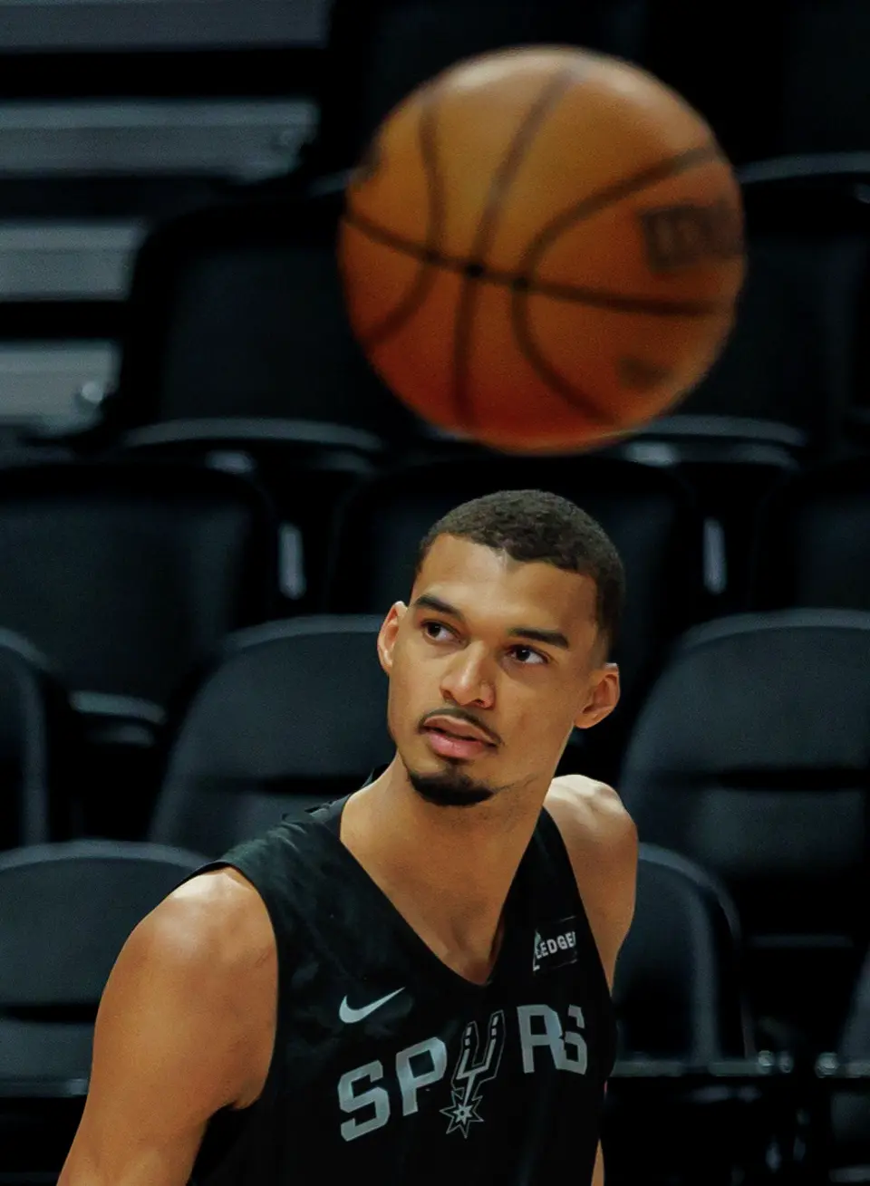 San Antonio Spurs forward Victor Wembanyama participates in shootaround at the Moda Center in Portland, Ore., Friday, April 24, 2026, as the Spurs prepare for Game 3 against the Portland Trail Blazers.