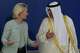 European Commission President Ursula von der Leyen, left, speaks with the Gulf Cooperation Council Secretary General Jasem Mohamed Albudaiwi before a family photo of the EU Summit in Nicosia, Cyprus, Friday, April 24, 2026.