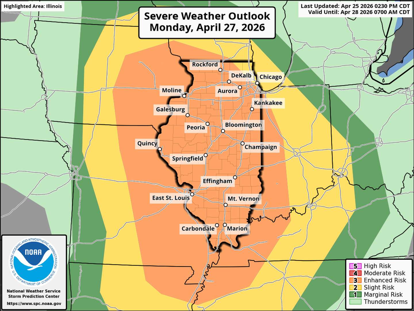 Illinois severe weather threat could bring tornadoes Monday