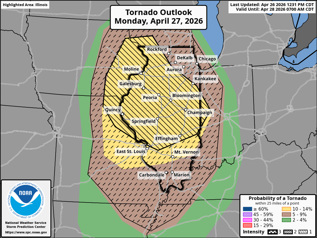 Illinois severe storms could bring strong tornadoes, hail on Monday