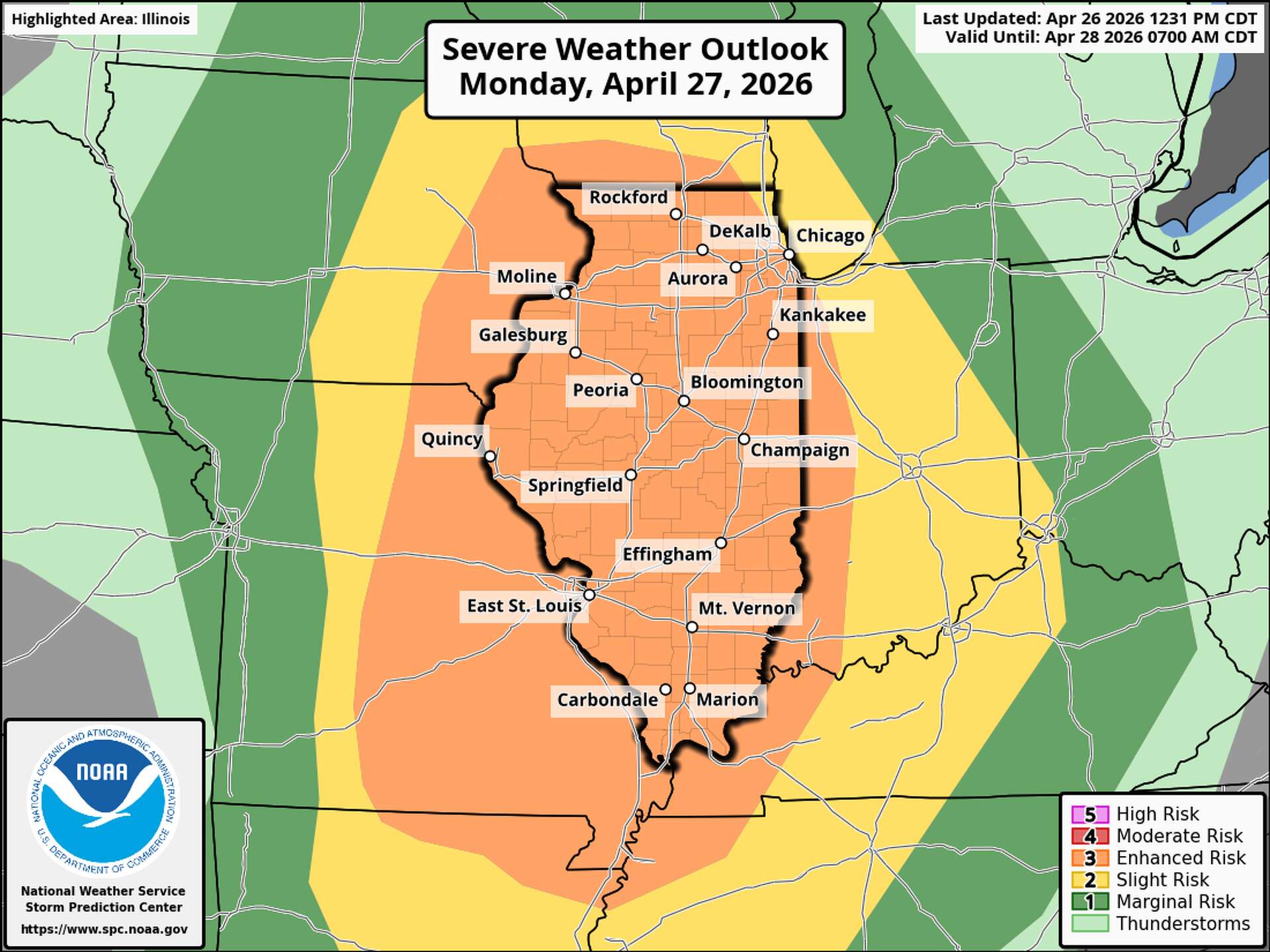 Illinois severe storms could bring strong tornadoes, hail on Monday