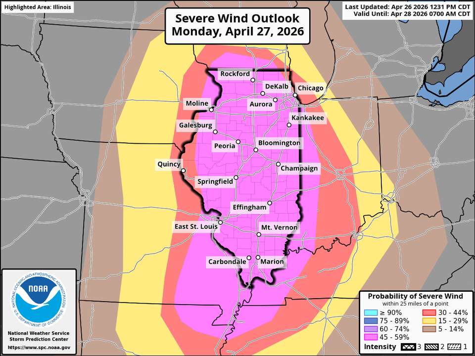 Illinois severe storms could bring strong tornadoes, hail on Monday