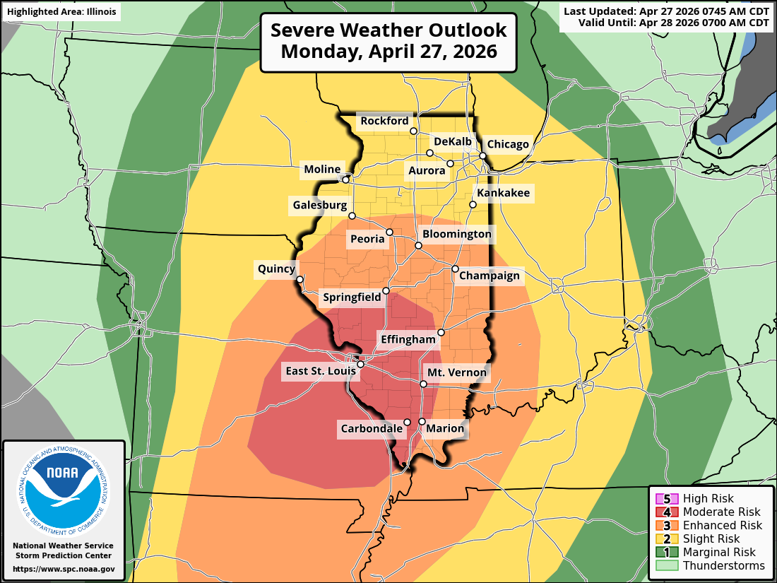 Illinois severe weather risk upgraded to tornado