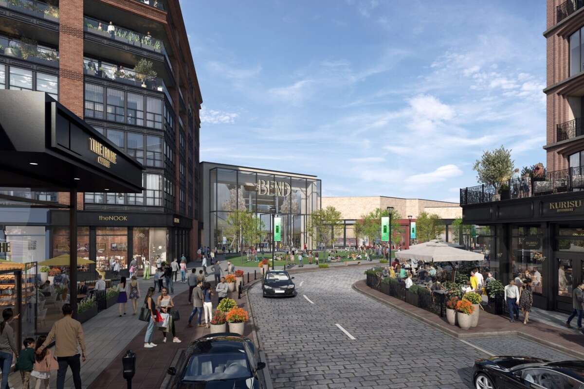 A rendering of The Bend, a mixed-use hub to be built at the site of The Shops at Willow Bend in Plano.