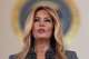 FILE - First lady Melania Trump speaks to reporters April 9, 2026, in the Grand Foyer of the White House in Washington.