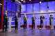 (L-R) Democrat Matt Mahan, Democrat Xavier Becerra, Republican Chad Bianco, Republican Steve Hilton, Democrat Tom Steyer and Democrat Katie Porter during a gubernatorial debate at KRON Studios in San Francisco on Wednesday, April 22, 2026.