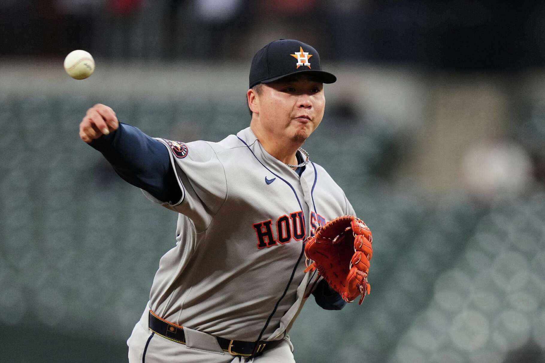 Houston Astros starting pitcher Kai-Wei Teng delivers during the second inning of a baseball game against the Baltimore Orioles, Tuesday, April 28, 2026, in Baltimore. (AP Photo/Stephanie Scarbrough)