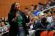 Keely Rogers, a trainer with Sandy Hook Promise's "Say Something" program, gives a presentation on preventing school shootings at Hanover High School, Wednesday, March 25, 2026, in Hanover, Mass.