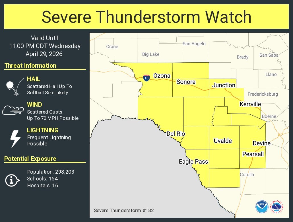 Severe storm watch: Softball-size hail possible in Southwest Texas