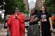Audrey Jones, mother of James Broadnax, a death row inmate scheduled to be executed on April 30, speaks during an interfaith prayer circle held for her husband, outside of the Frank Crowley Courts Building in Dallas, TX, Tuesday, April 21, 2026. Tiara Cooper (center), with In Defense of Black Lives Dallas, and Tiana Broadnax, James Broadnax’s wife, listen.