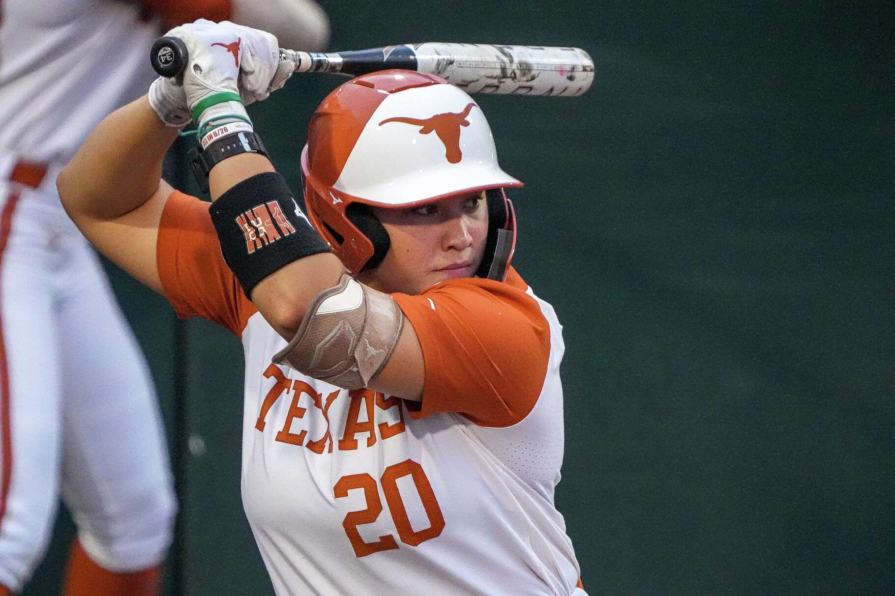 Texas Longhorns infielder Katie Stewart (20) steps up to bat during the game against Arkansas at Red & Charline McCombs Field on Thursday, April 30, 2026 in Austin.