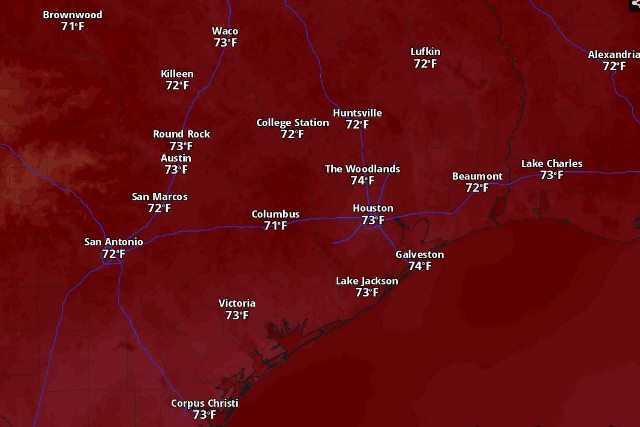 Saturday’s temperatures in Houston are expected to climb no higher than about 74 degrees, which would be about 10 degrees cooler than normal.